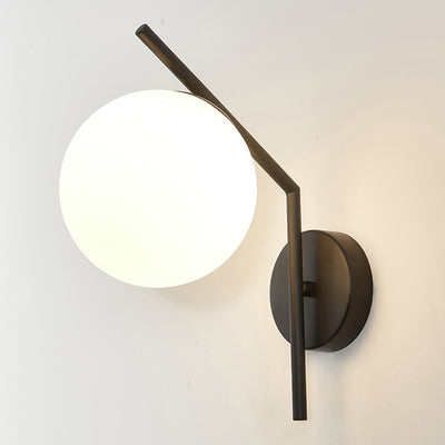 Lámpara Aplique de Pared de Hierro y Vidrio Esférico Tradicional Europeo de 1 Luz para Dormitorio 