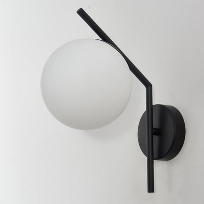 Lámpara Aplique de Pared de Hierro y Vidrio Esférico Tradicional Europeo de 1 Luz para Dormitorio 