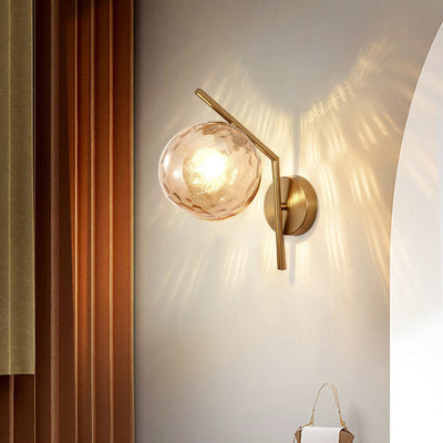 Lámpara Aplique de Pared de Hierro y Vidrio Esférico Tradicional Europeo de 1 Luz para Dormitorio 