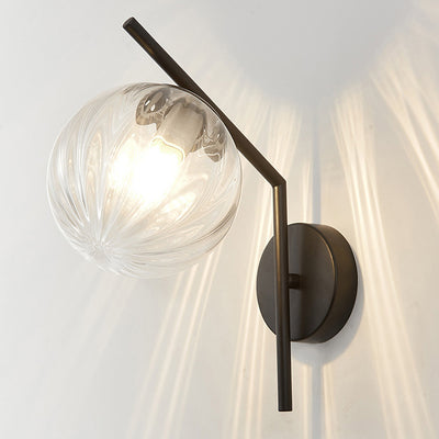 Lámpara Aplique de Pared de Hierro y Vidrio Esférico Tradicional Europeo de 1 Luz para Dormitorio 