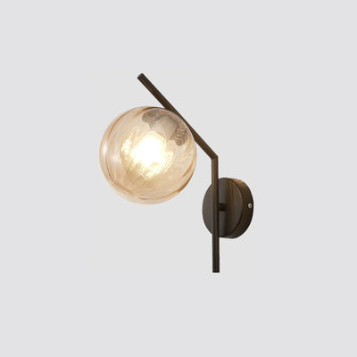 Lámpara Aplique de Pared de Hierro y Vidrio Esférico Tradicional Europeo de 1 Luz para Dormitorio 