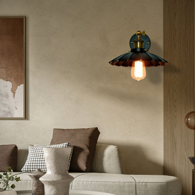Traditional Rustic Round Copper Iron 1-Light Wall Sconce Lamp For Living Room