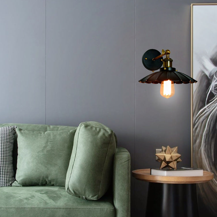 Lampe murale rustique traditionnelle ronde en cuivre et fer à 1 lumière pour salon 