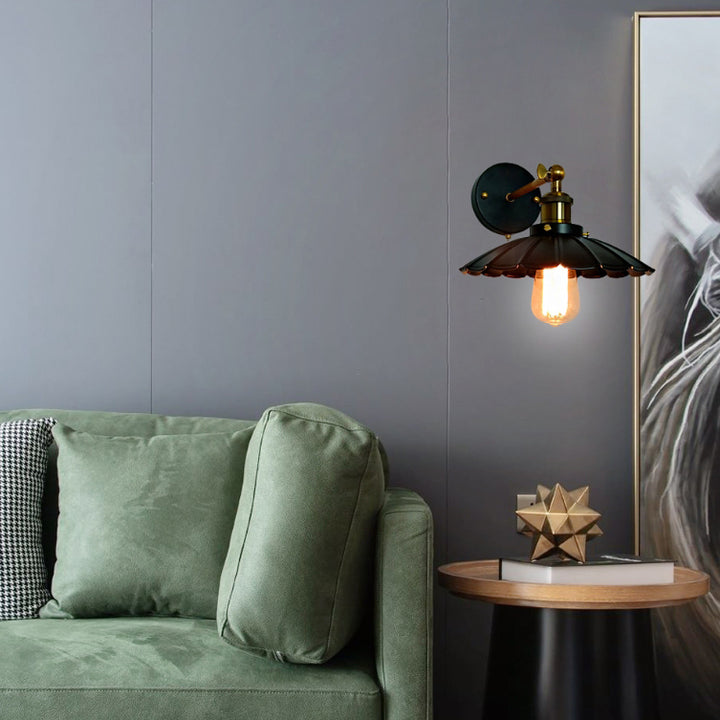 Lampe murale rustique traditionnelle ronde en cuivre et fer à 1 lumière pour salon 