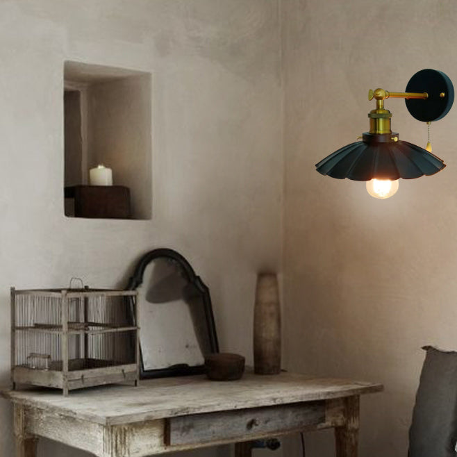 Traditional Rustic Round Copper Iron 1-Light Wall Sconce Lamp For Living Room