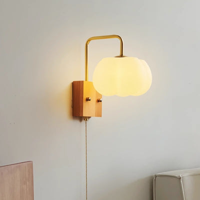 Applique murale en bois massif acrylique 1 lumière à citrouille chinoise traditionnelle pour chambre 