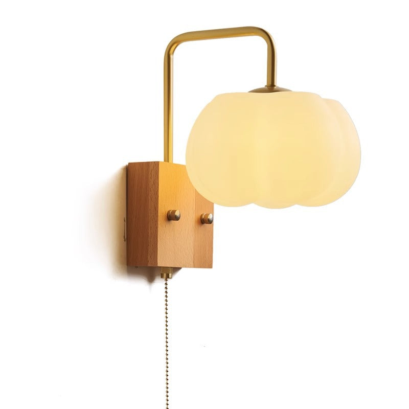 Applique murale en bois massif acrylique 1 lumière à citrouille chinoise traditionnelle pour chambre 