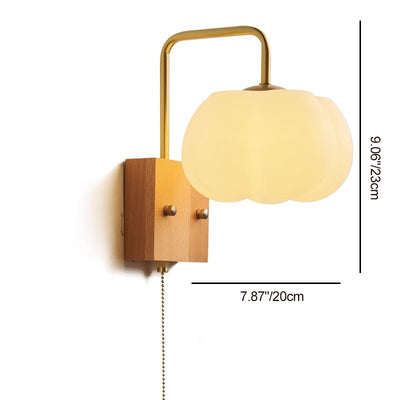 Applique murale en bois massif acrylique 1 lumière à citrouille chinoise traditionnelle pour chambre 