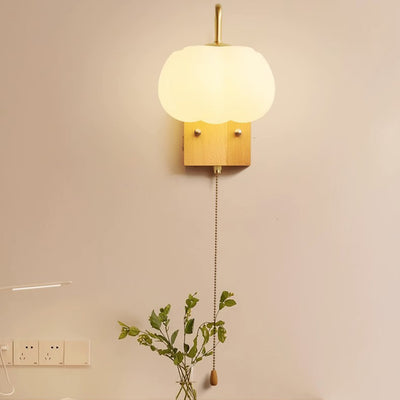 Applique murale en bois massif acrylique 1 lumière à citrouille chinoise traditionnelle pour chambre 