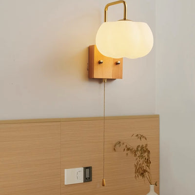 Applique murale en bois massif acrylique 1 lumière à citrouille chinoise traditionnelle pour chambre 