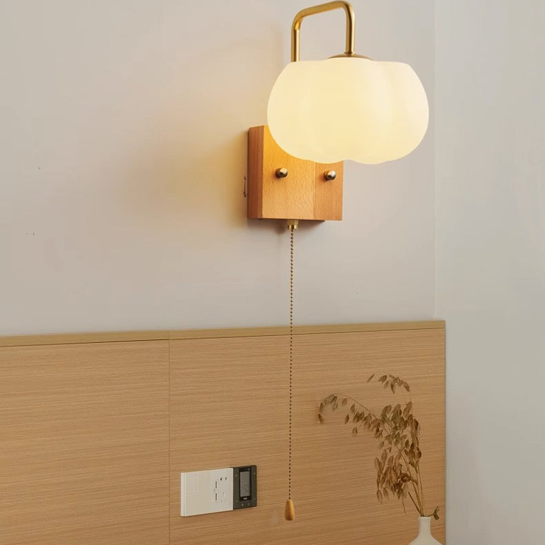 Applique murale en bois massif acrylique 1 lumière à citrouille chinoise traditionnelle pour chambre 