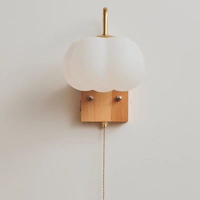 Applique murale en bois massif acrylique 1 lumière à citrouille chinoise traditionnelle pour chambre 