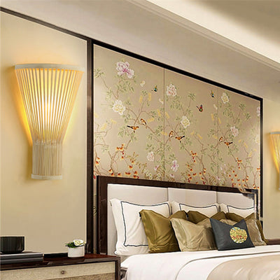 Applique murale en bambou trapézoïdal chinois traditionnel à 1 lumière pour chambre à coucher 
