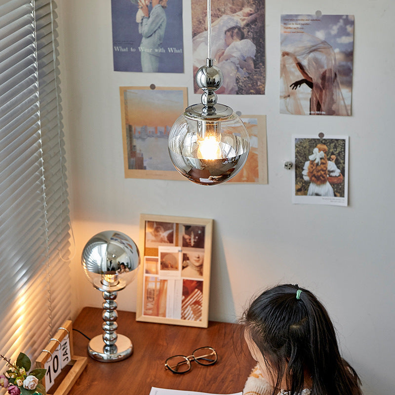 Contemporary Scandinavian Globe Metal Glass 1-Light Pendant Light For Bedroom