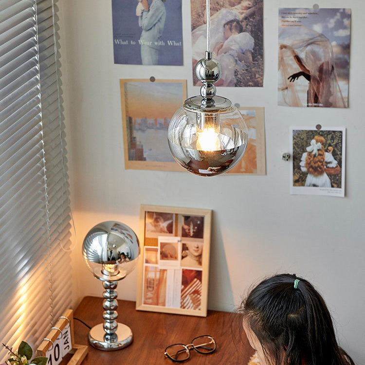 Contemporary Scandinavian Globe Metal Glass 1-Light Pendant Light For Bedroom