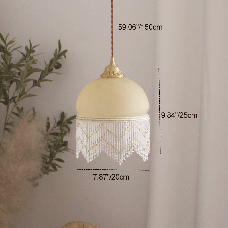 Lámpara colgante de 1 luz de latón con cúpula de vidrio tradicional francesa para sala de estar 