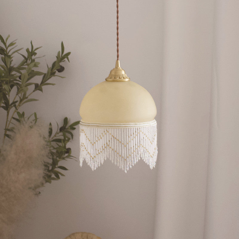 Lámpara colgante de 1 luz de latón con cúpula de vidrio tradicional francesa para sala de estar 