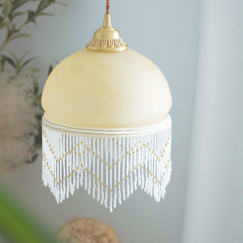 Lámpara colgante de 1 luz de latón con cúpula de vidrio tradicional francesa para sala de estar 