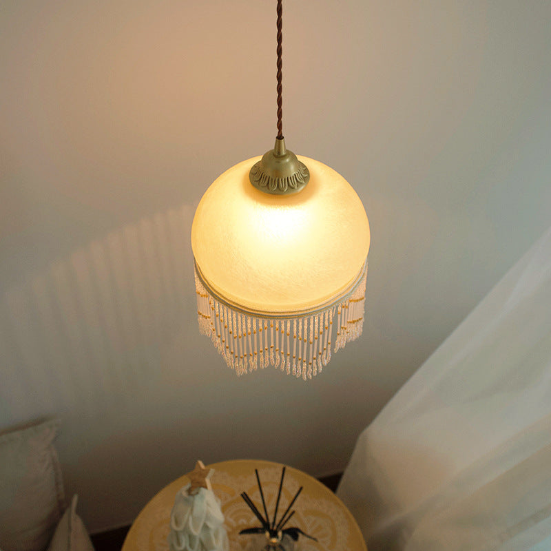 Lámpara colgante de 1 luz de latón con cúpula de vidrio tradicional francesa para sala de estar 