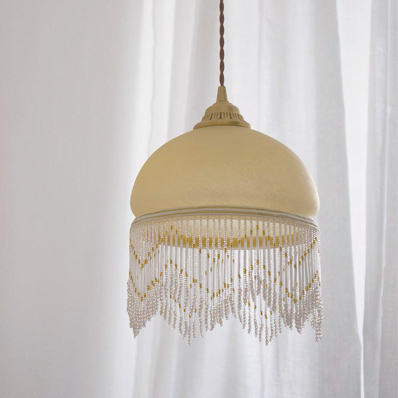 Lámpara colgante de 1 luz de latón con cúpula de vidrio tradicional francesa para sala de estar 