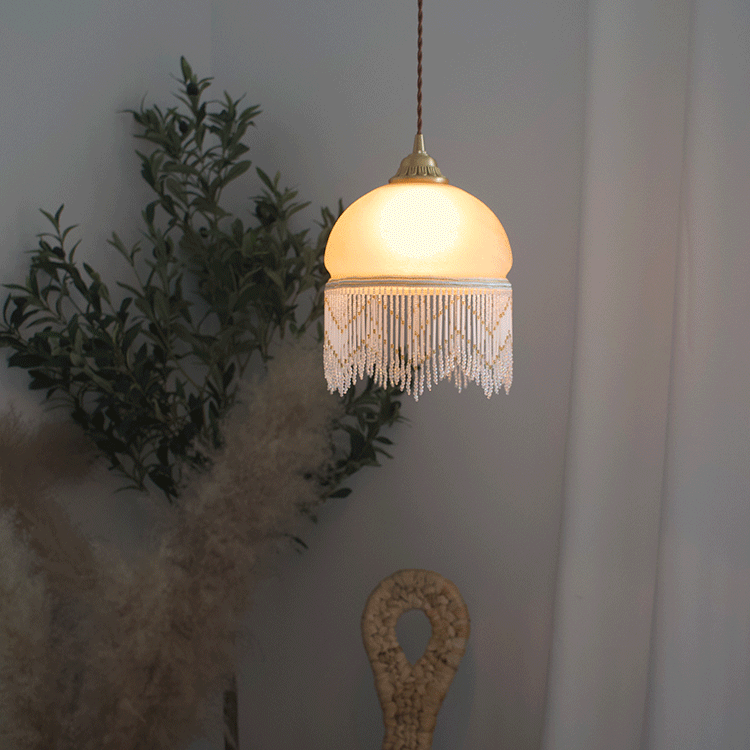 Lámpara colgante de 1 luz de latón con cúpula de vidrio tradicional francesa para sala de estar 