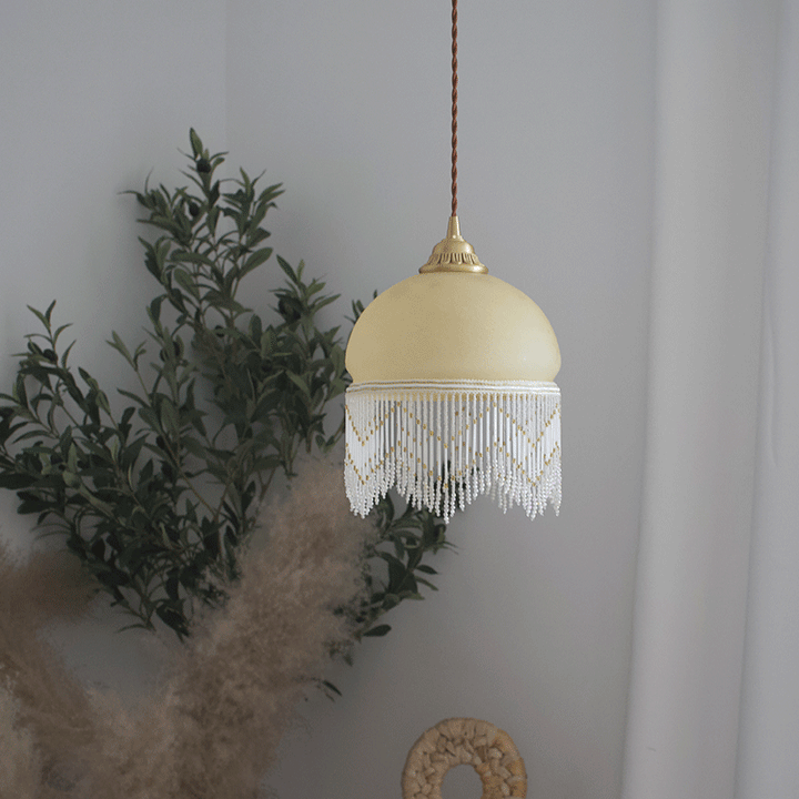 Traditional French Dome Glass Brass 1-Light Pendant Light For Living Room