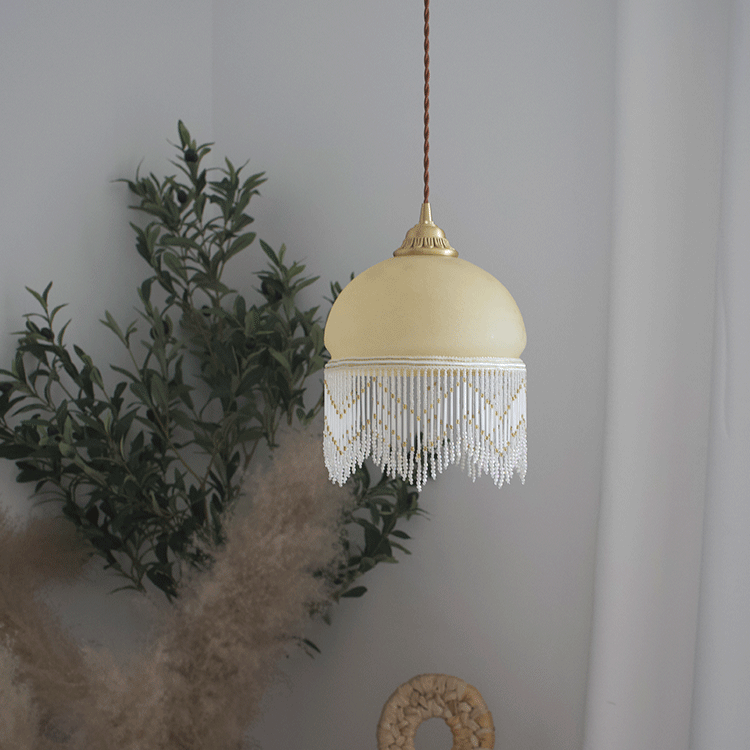 Lámpara colgante de 1 luz de latón con cúpula de vidrio tradicional francesa para sala de estar 