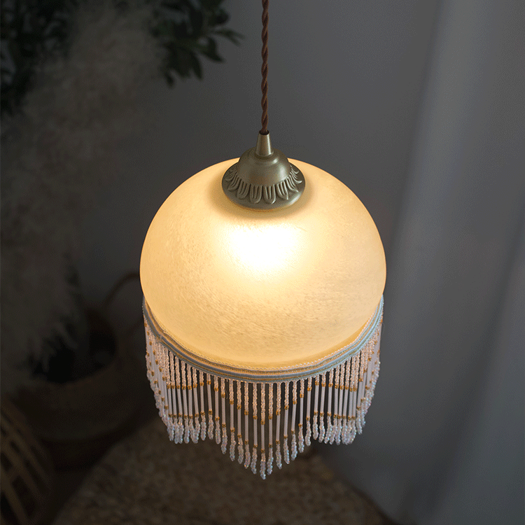 Lámpara colgante de 1 luz de latón con cúpula de vidrio tradicional francesa para sala de estar 
