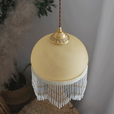 Lámpara colgante de 1 luz de latón con cúpula de vidrio tradicional francesa para sala de estar 