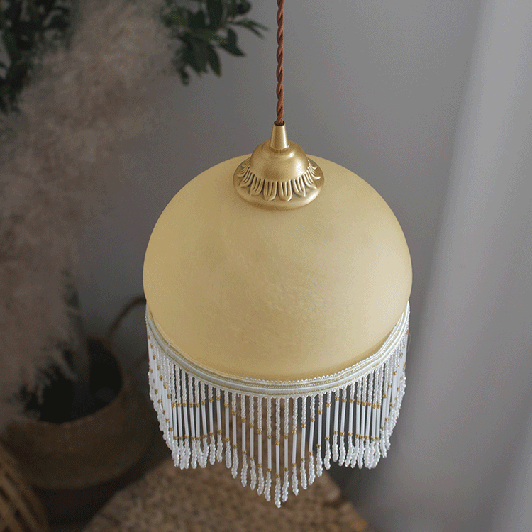 Lámpara colgante de 1 luz de latón con cúpula de vidrio tradicional francesa para sala de estar 
