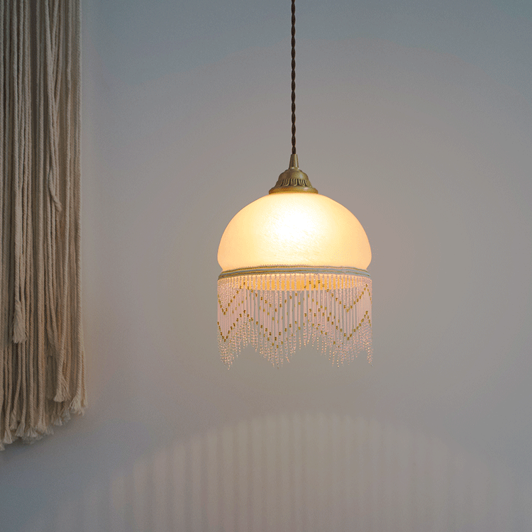 Lámpara colgante de 1 luz de latón con cúpula de vidrio tradicional francesa para sala de estar 