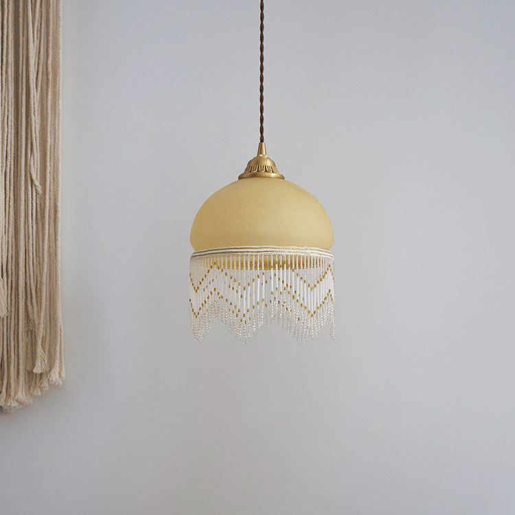 Lámpara colgante de 1 luz de latón con cúpula de vidrio tradicional francesa para sala de estar 