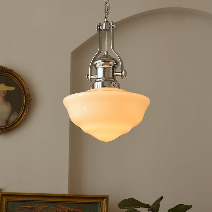 Moderne Mid-Century Kegel Eisen Glas 1-Licht Pendelleuchte für das Wohnzimmer 