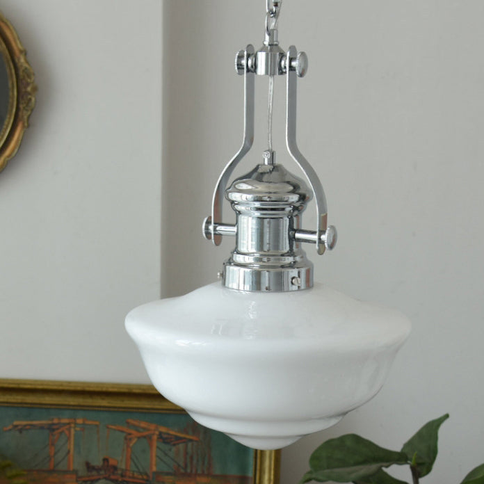 Moderne Mid-Century Kegel Eisen Glas 1-Licht Pendelleuchte für das Wohnzimmer 