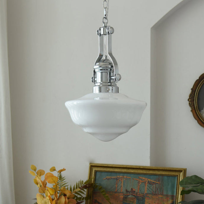 Moderne Mid-Century Kegel Eisen Glas 1-Licht Pendelleuchte für das Wohnzimmer 