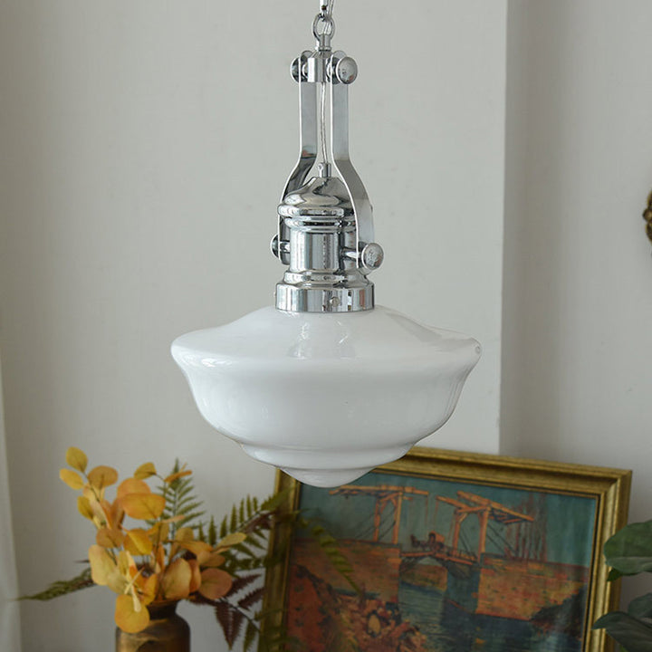 Moderne Mid-Century Kegel Eisen Glas 1-Licht Pendelleuchte für das Wohnzimmer 
