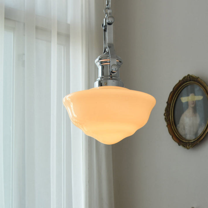 Moderne Mid-Century Kegel Eisen Glas 1-Licht Pendelleuchte für das Wohnzimmer 