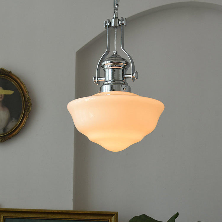 Moderne Mid-Century Kegel Eisen Glas 1-Licht Pendelleuchte für das Wohnzimmer 