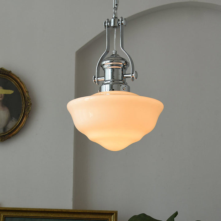 Moderne Mid-Century Kegel Eisen Glas 1-Licht Pendelleuchte für das Wohnzimmer 