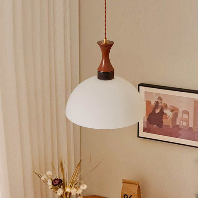 Traditional Vintage Dome Solid Wood Glass 1-Light Pendant Light For Living Room