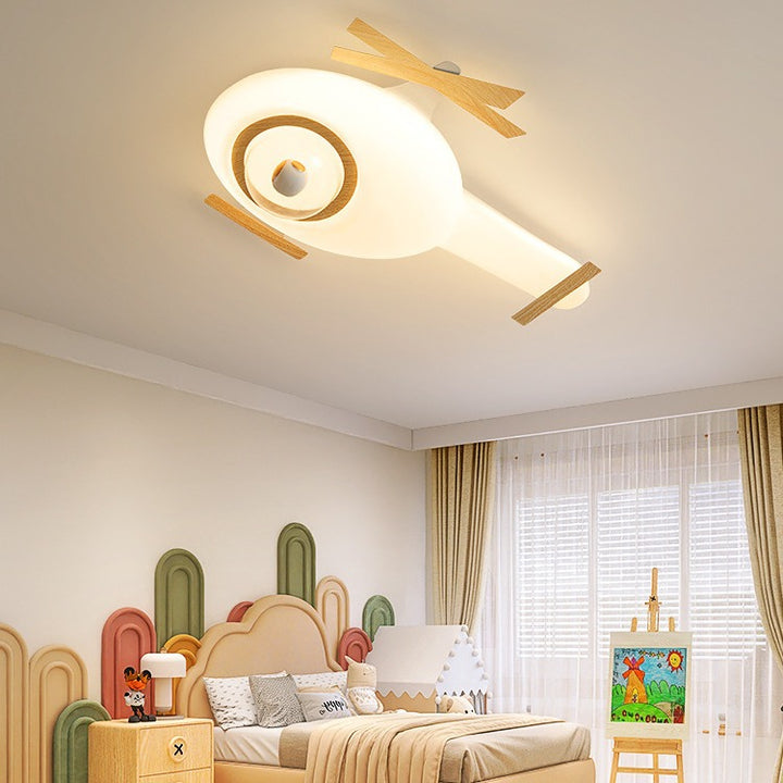 Contemporary Creative Kids Helicopter Iron Acrylic LED Flush Mount Ceiling Light For Bedroom