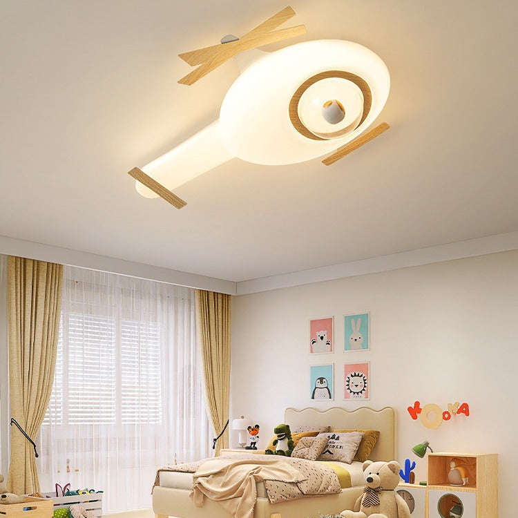 Contemporary Creative Kids Helicopter Iron Acrylic LED Flush Mount Ceiling Light For Bedroom