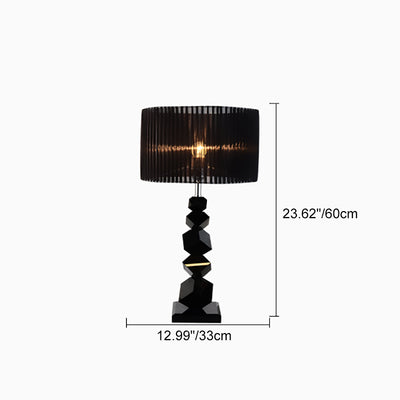 Lámpara de mesa de 1 luz de cilindro de metal de lujo moderno con cristal y tela para dormitorio 