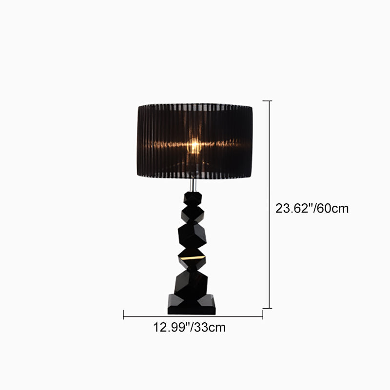 Lámpara de mesa de 1 luz de cilindro de metal de lujo moderno con cristal y tela para dormitorio 