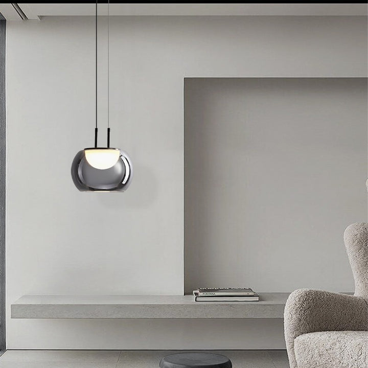 Lustre contemporain en verre et fer scandinave avec LED pour îlot lumineux dans le salon 