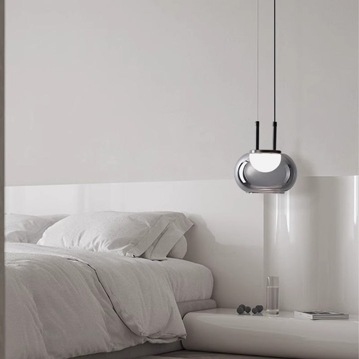 Lustre contemporain en verre et fer scandinave avec LED pour îlot lumineux dans le salon 
