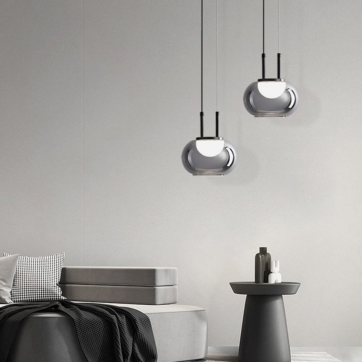 Lustre contemporain en verre et fer scandinave avec LED pour îlot lumineux dans le salon 