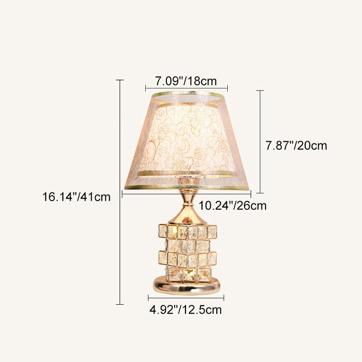 Abat-jour conique traditionnel européen en aluminium avec cristal, lampe de table à 1 lumière pour chambre 