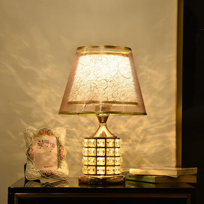 Traditional European Cone Lampshade Aluminum Crystal 1-Light Table Lamp For Bedroom