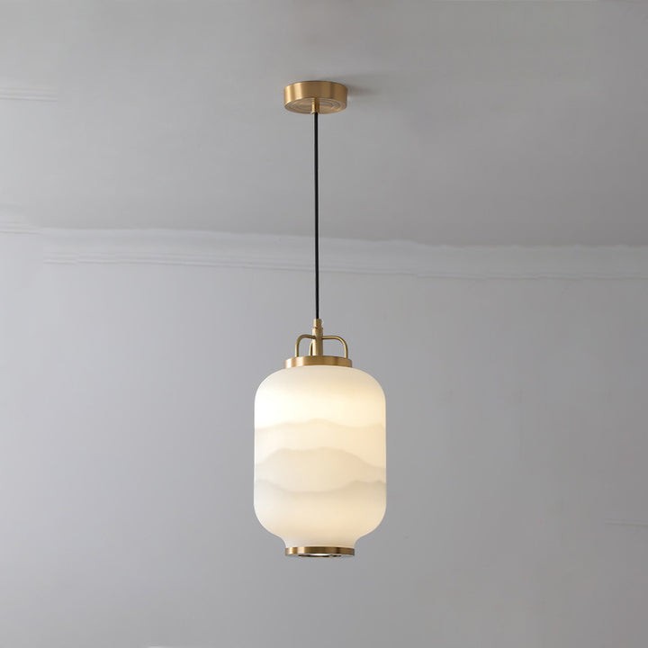 Lanterne traditionnelle chinoise cylindrique en verre et cuivre avec LED pour salon 